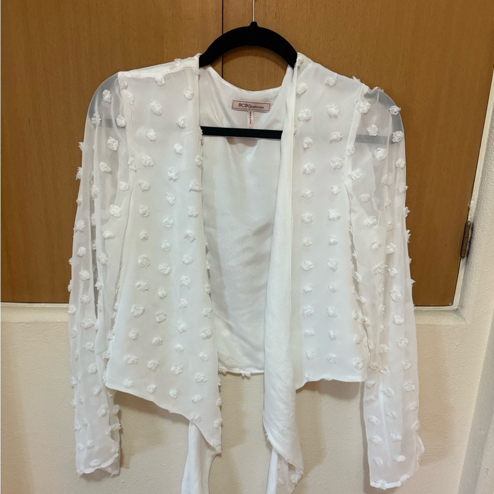 BCBGeneratoon flocked dot chiffon blouse